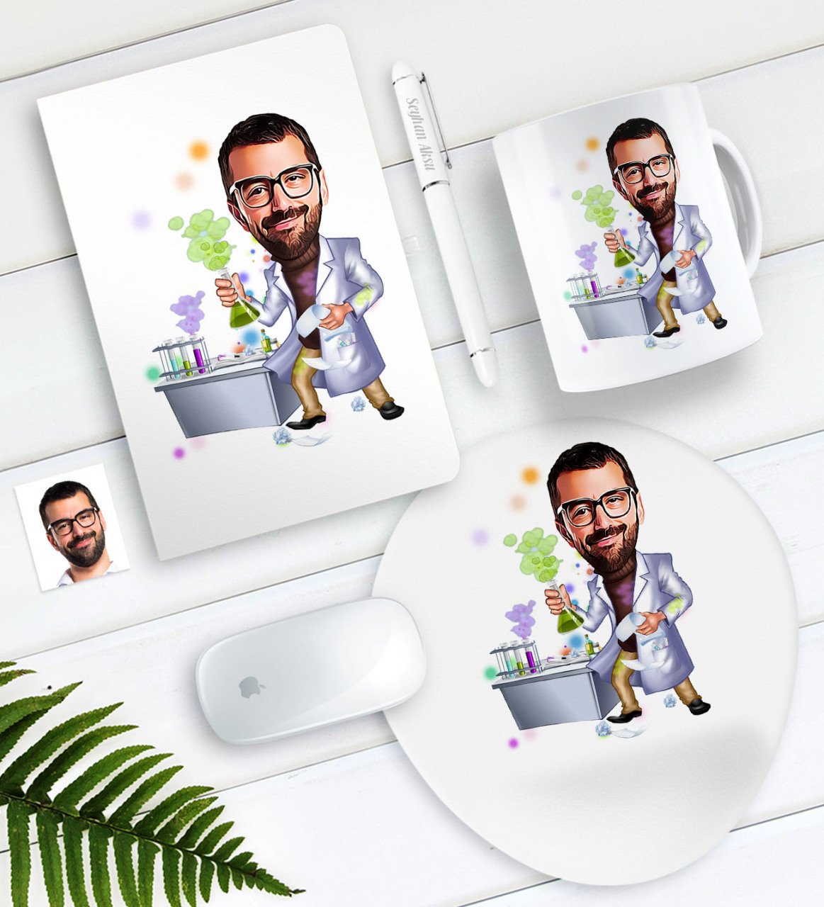 Kişiye Özel Bay Kimya Öğretmeni Karikatürlü Defter Kalem Kupa Mouse Pad Seti-2