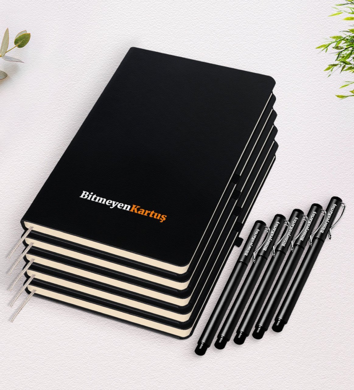Firmanıza Özel 10 Adet Logolu Siyah Defter ve Kalem Seti