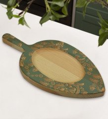 BK Gift Retro Motif Tasarımlı Yaprak Şeklinde Doğal Ahşap Servis ve Sunum Tabağı Model 5