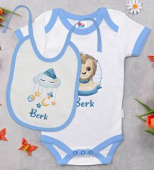 BK Kids Kişiye Özel İsimli 6 Parça Mavi Bebek Body Zıbın Battaniye ve Yastık Hediye Seti, Yeni Doğan Bebek Giyim Hediyesi-2