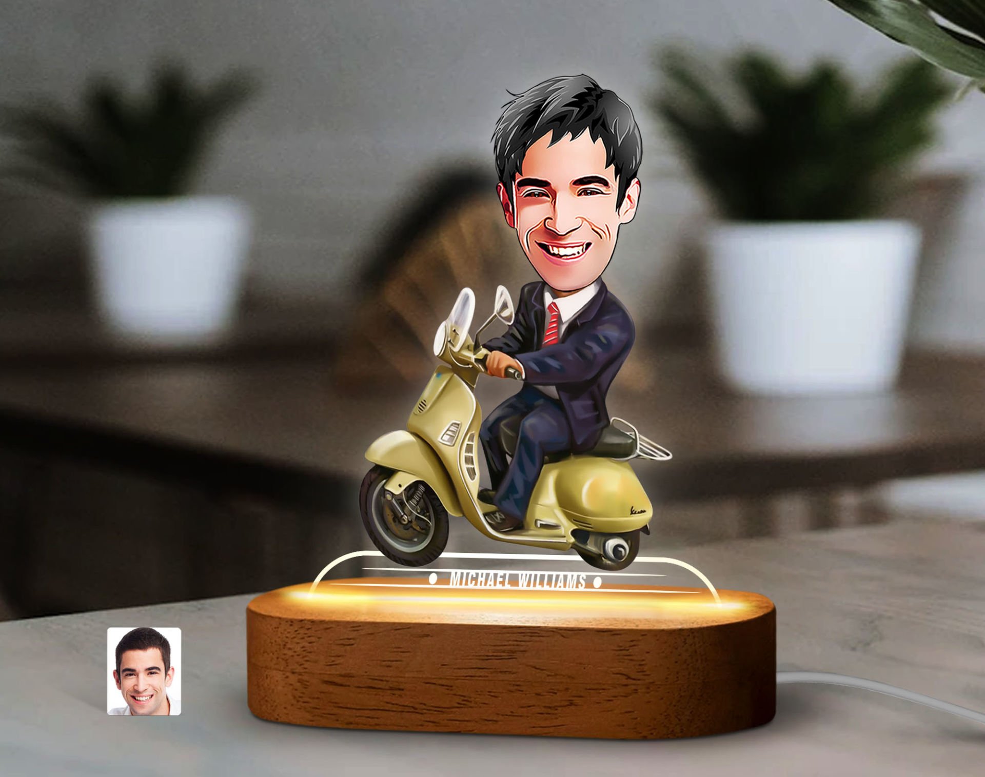 BK Gift Kişiye Özel Motorcu Karikatürlü Dekoratif 3D Biblo LED Işıklı Gece Lambası-2, Arkadaşa Hediye