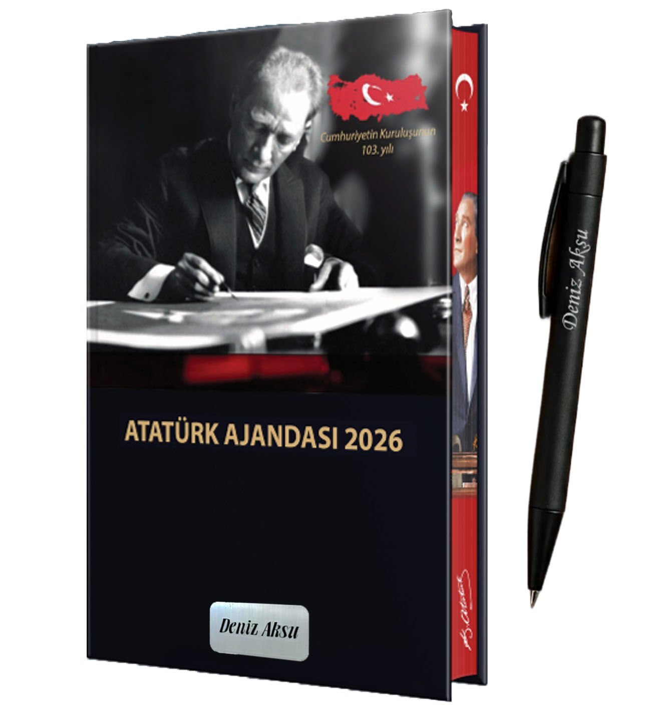 BK Gift Kişiye Özel Premium 2026 Kenar Baskılı Atatürk Ajandası & Tükenmez Kalem, Öğretmenler Günü Hediyesi