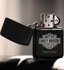 Kişiye Özel Harley Davidson Benzinli Siyah Metal Çakmak