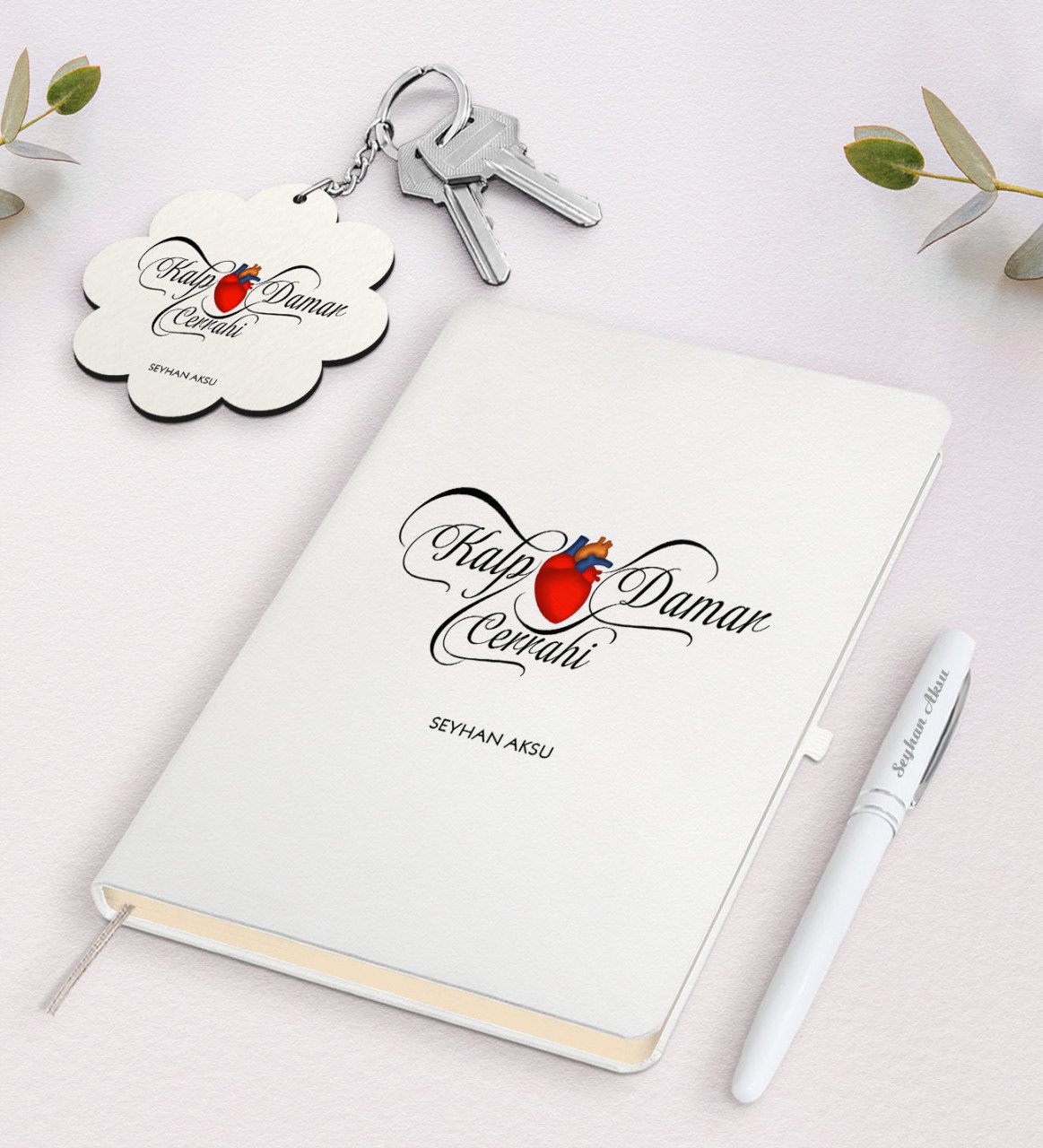 Kişiye Özel Kalp Damar Cerrahi Beyaz Defter Kalem ve Anahtarlık Hediye Seti-3