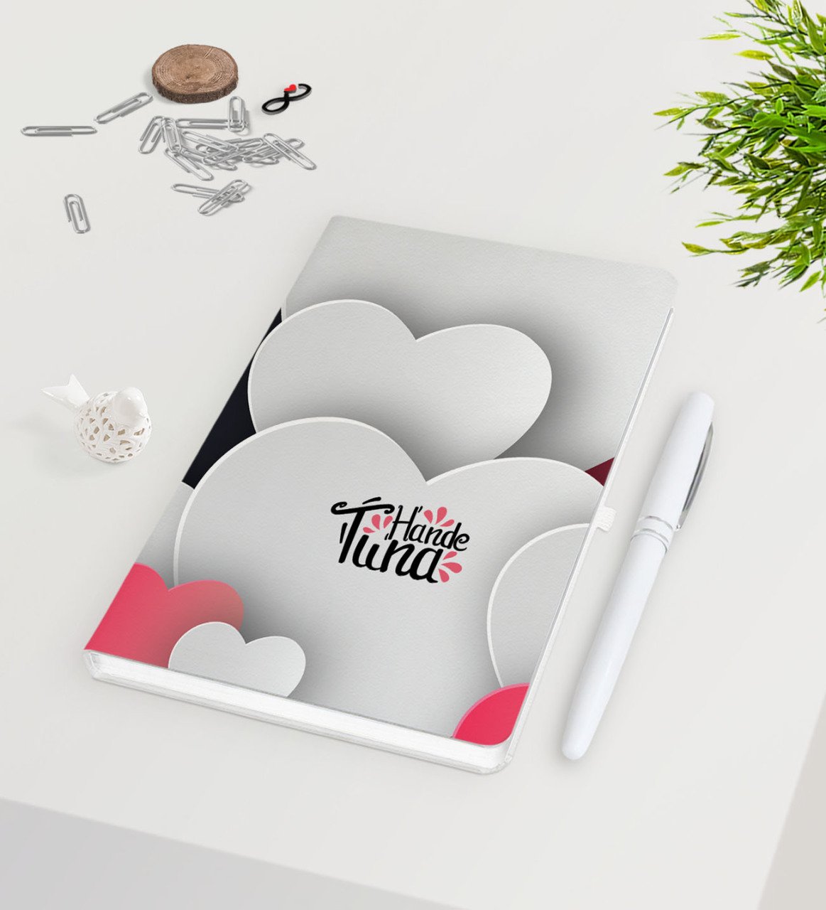 Kişiye Özel Sevgililer Günü Beyaz Defter Kalem Seti-130