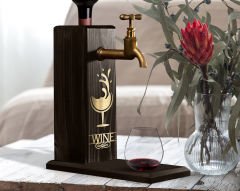 BK Gift Aynalı Altın Kabartma Musluklu Doğal Siyah(Ebony) Ahşap Şarap Standı, Home Bar, İçecek Dispenseri, Ahşap İçecek Çeşmesi-16