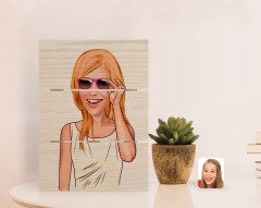 Kişiye Özel Kadın Karikatürlü Otantik Masaüstü Ahşap Palet Çerçeve-18