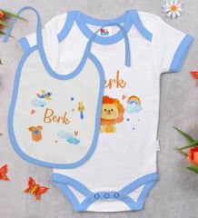 BK Kids Kişiye Özel İsimli 6 Parça Mavi Bebek Body Zıbın Battaniye ve Yastık Hediye Seti, Yeni Doğan Bebek Giyim Hediyesi-4