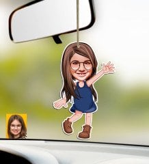 Kişiye Özel Kız Çocuk Karikatürlü Ahşap Araba Dikiz Ayna Süsü-4