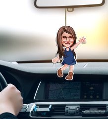 Kişiye Özel Kız Çocuk Karikatürlü Ahşap Araba Dikiz Ayna Süsü-4