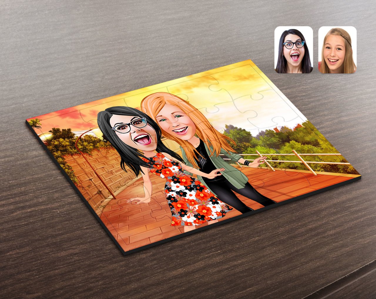 Kişiye Özel Kız Kardeş Karikatürlü Ahşap Puzzle-1