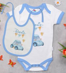 BK Kids Kişiye Özel İsimli 6 Parça Mavi Bebek Body Zıbın Battaniye ve Yastık Hediye Seti, Yeni Doğan Bebek Giyim Hediyesi-5