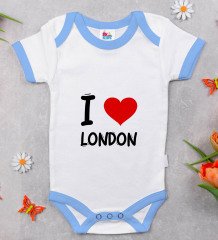 BK Kids I Love London Tasarımlı Mavi Bebek Body Zıbın - Model 1