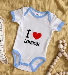 BK Kids I Love London Tasarımlı Mavi Bebek Body Zıbın - Model 1