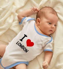 BK Kids I Love London Tasarımlı Mavi Bebek Body Zıbın - Model 1
