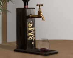 BK Gift Aynalı Altın Kabartma Musluklu Doğal Siyah(Ebony) Ahşap Şarap Standı, Home Bar, İçecek Dispenseri, Ahşap İçecek Çeşmesi-18