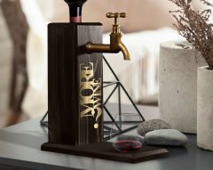 BK Gift Aynalı Altın Kabartma Musluklu Doğal Siyah(Ebony) Ahşap Şarap Standı, Home Bar, İçecek Dispenseri, Ahşap İçecek Çeşmesi-18