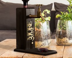 BK Gift Aynalı Altın Kabartma Musluklu Doğal Siyah(Ebony) Ahşap Şarap Standı, Home Bar, İçecek Dispenseri, Ahşap İçecek Çeşmesi-18