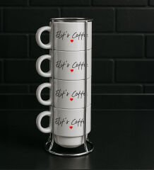 BK Gift Kişiye Özel Standlı 4'lü Fincan Seti-1 , Yeni Ev Hediyesi, Arkadaşa Hediye