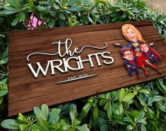 BK Gift Kişiye Özel Süper Anne ve Çocuklar Karikatürlü Kabartma Figürlü Ahşap Tablo, Duvar Dekoru, Arkadaşa Hediye, Özel Tasarım Ev Hediyesi-1