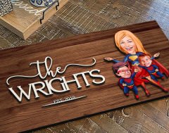 BK Gift Kişiye Özel Süper Anne ve Çocuklar Karikatürlü Kabartma Figürlü Ahşap Tablo, Duvar Dekoru, Arkadaşa Hediye, Özel Tasarım Ev Hediyesi-1