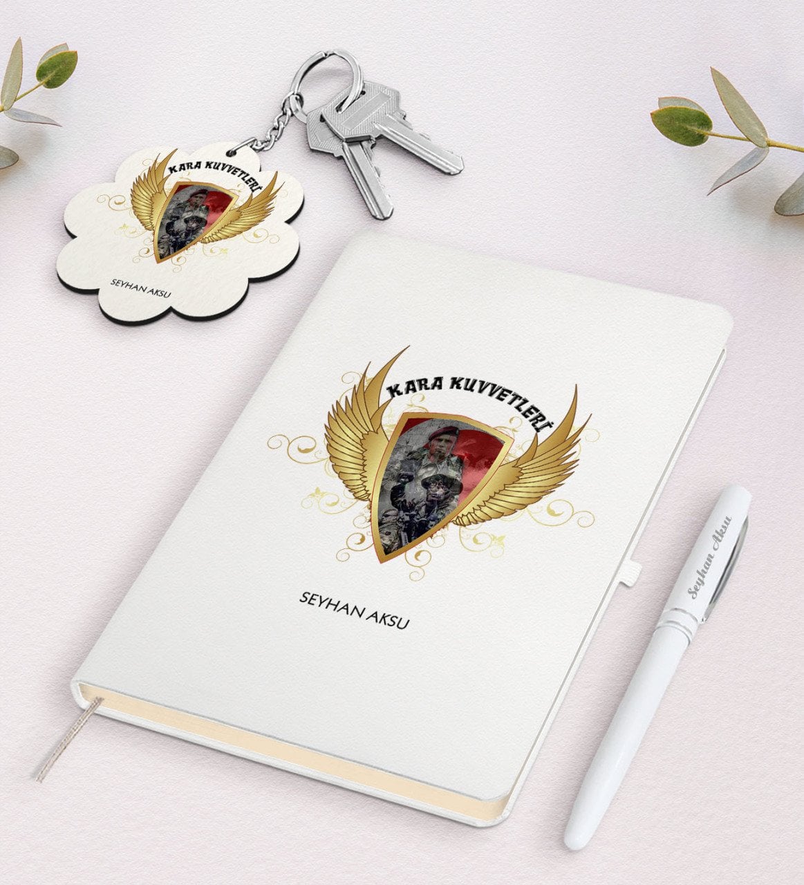 Kişiye Özel Kara Kuvvetleri Beyaz Defter Kalem ve Anahtarlık Hediye Seti