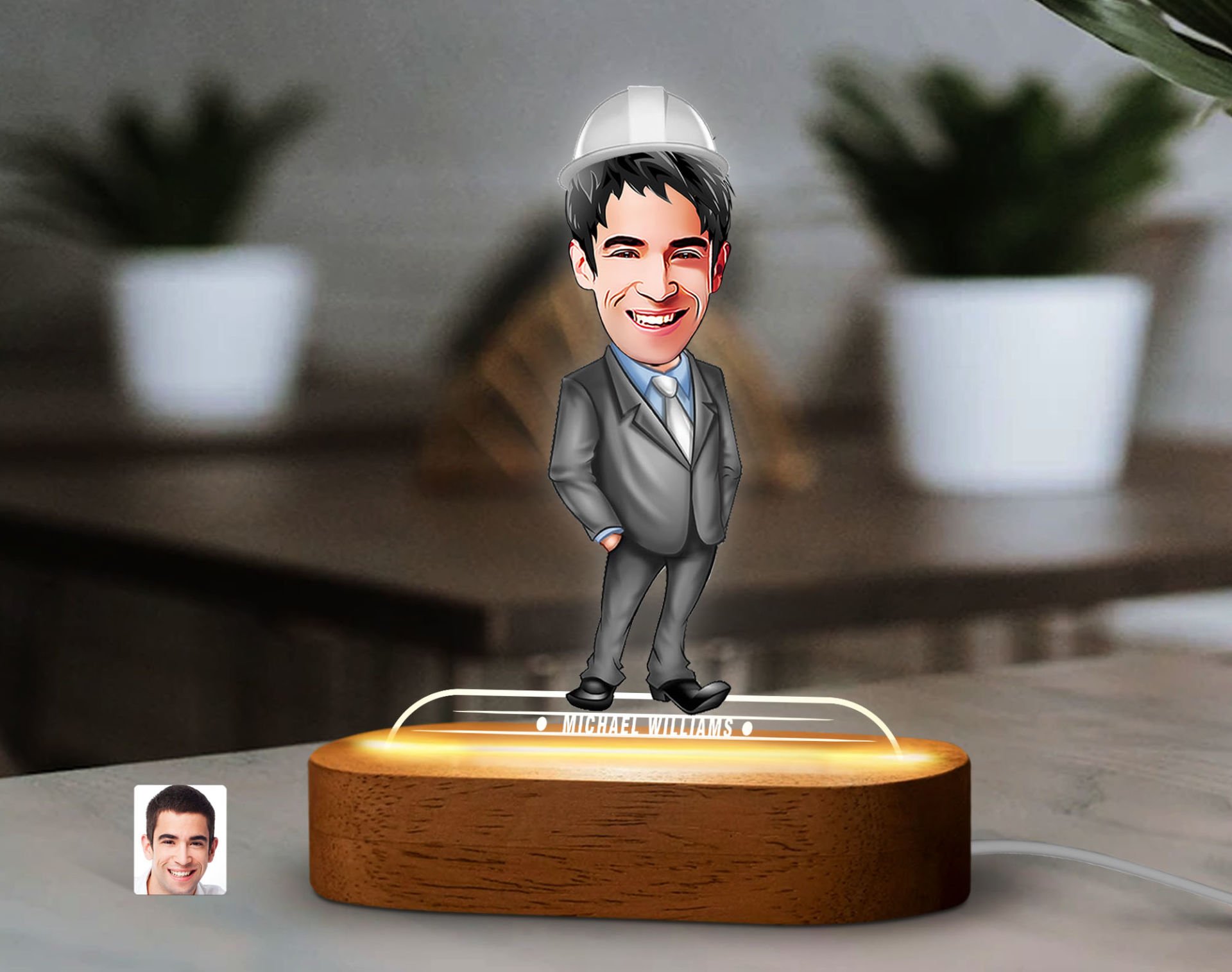 BK Gift Kişiye Özel Mühendis Karikatürlü Dekoratif 3D Biblo LED Işıklı Gece Lambası-1, Arkadaşa Hediye