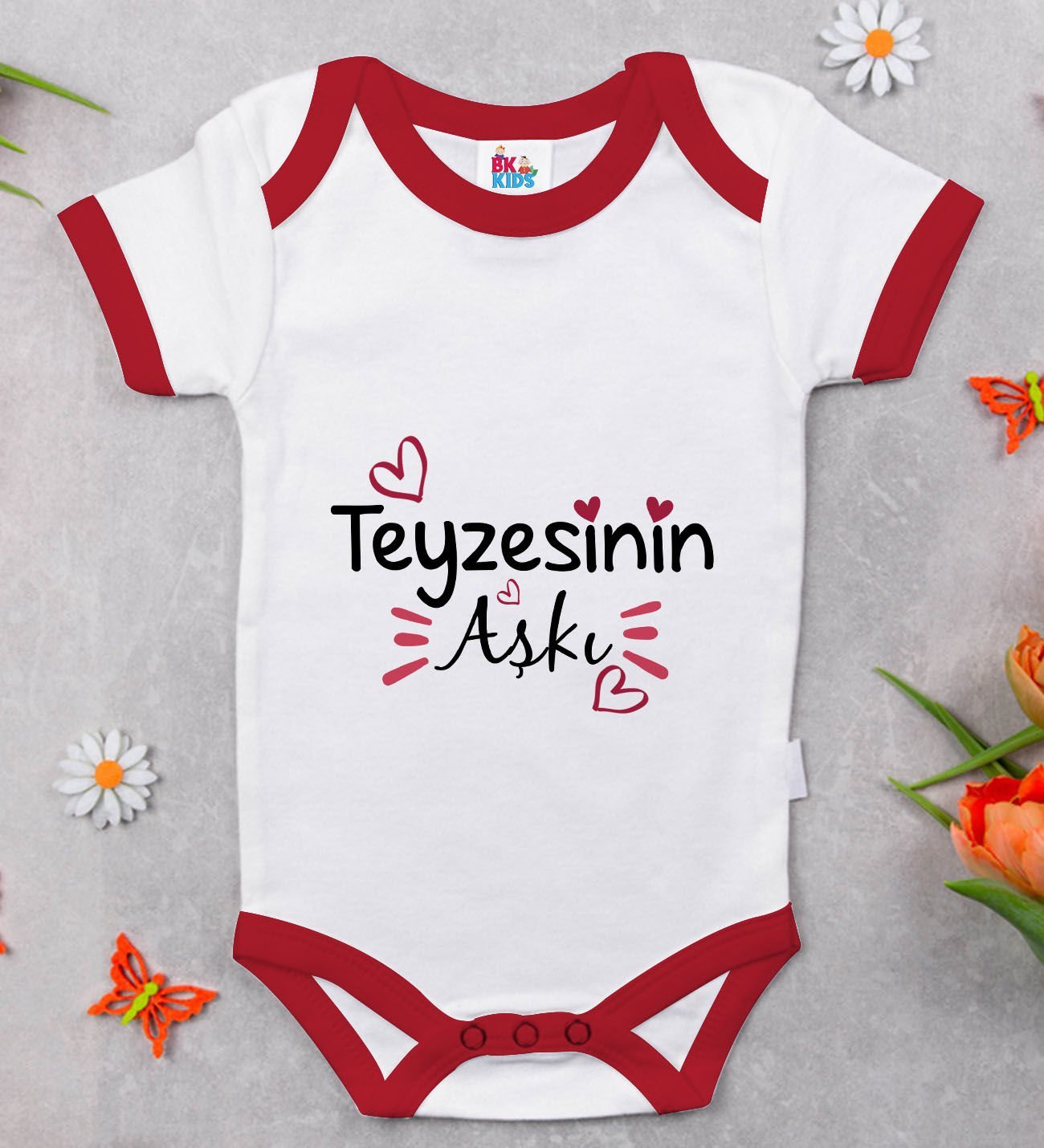 BK Kids Teyzesinin Aşkı Tasarımlı Kırmızı Bebek Body Zıbın-1