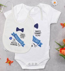 BK Kids Kişiye Özel Sünnet Tasarımlı Bebek Body Zıbın ve Mama Önlüğü Hediye Seti - Model 3