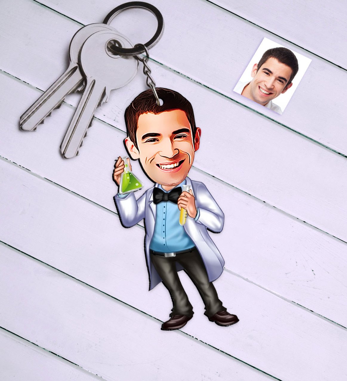 Kişiye Özel Bay Kimya Öğretmeni Karikatür Anahtarlık - 3