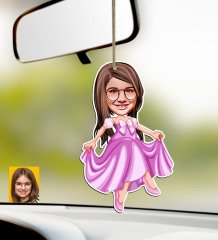 Kişiye Özel Kız Çocuk Prenses Karikatürlü Ahşap Araba Dikiz Ayna Süsü-1
