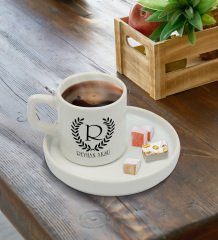 Kişiye Özel Sunum Tabaklı Çelenk Baş Harfli İsimli Türk Kahvesi Fincanı Model 5