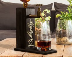 BK Gift Aynalı Altın Kabartma Musluklu Doğal Siyah(Ebony) Ahşap Viski Standı, Home Bar, İçecek Dispenseri, Ahşap İçecek Çeşmesi-2