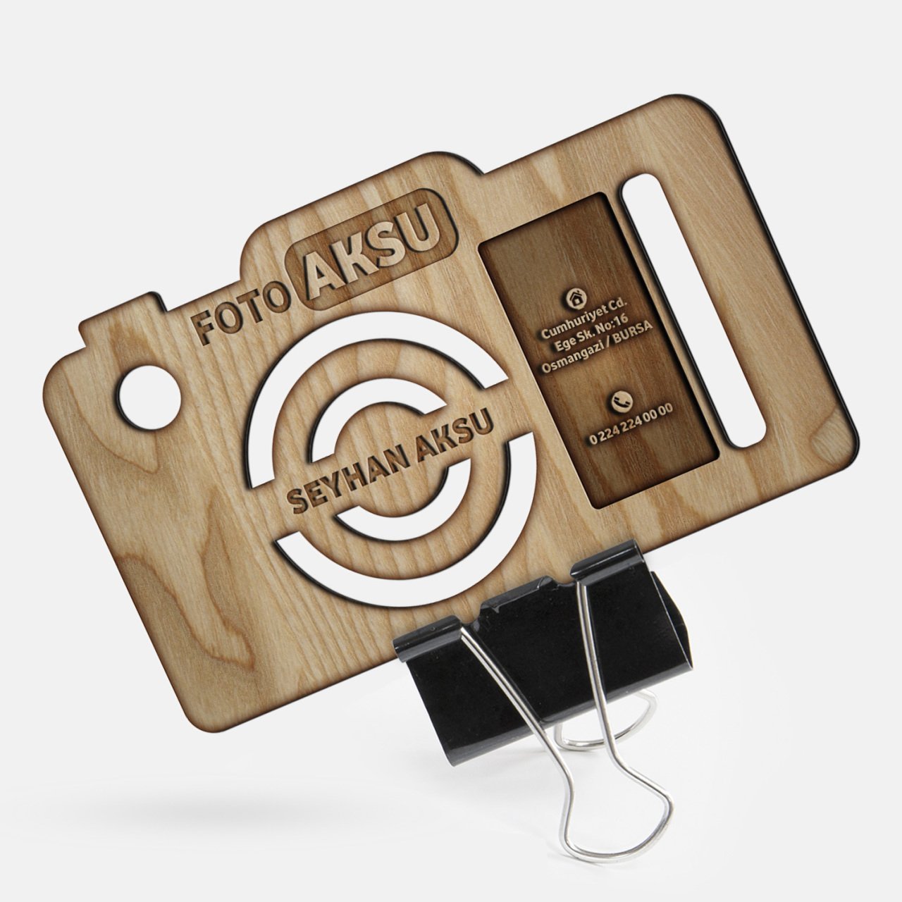 Kişiye Özel Mesleki Fotoğraf Stüdyosu Ahşap Kartvizit (Model 2-2) 50 ADET