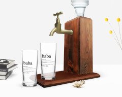 Kişiye Özel Renkli Baskılı Baba Tasarımlı İkili Rakı Bardağı ve Ahşap Rakı Standı Hediye Seti-1