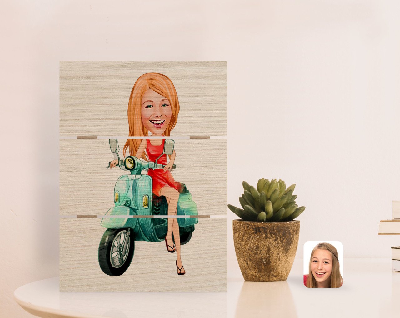Kişiye Özel Kadın Karikatürlü Otantik Masaüstü Ahşap Palet Çerçeve-24