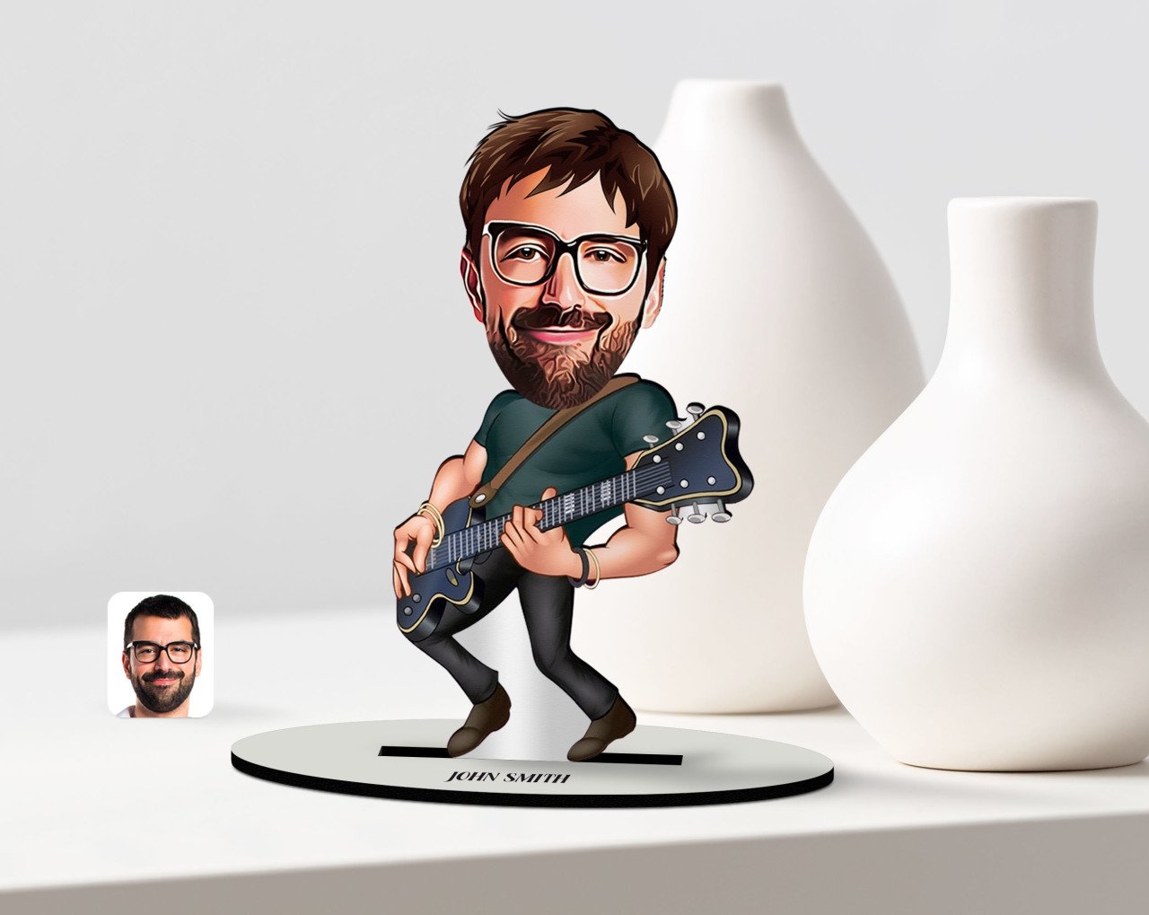 Kişiye Özel Bay Gitarist Karikatür Ahşap Biblo - 1