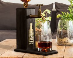 BK Gift Aynalı Altın Kabartma Musluklu Doğal Siyah(Ebony) Ahşap Viski Standı, Home Bar, İçecek Dispenseri, Ahşap İçecek Çeşmesi-3