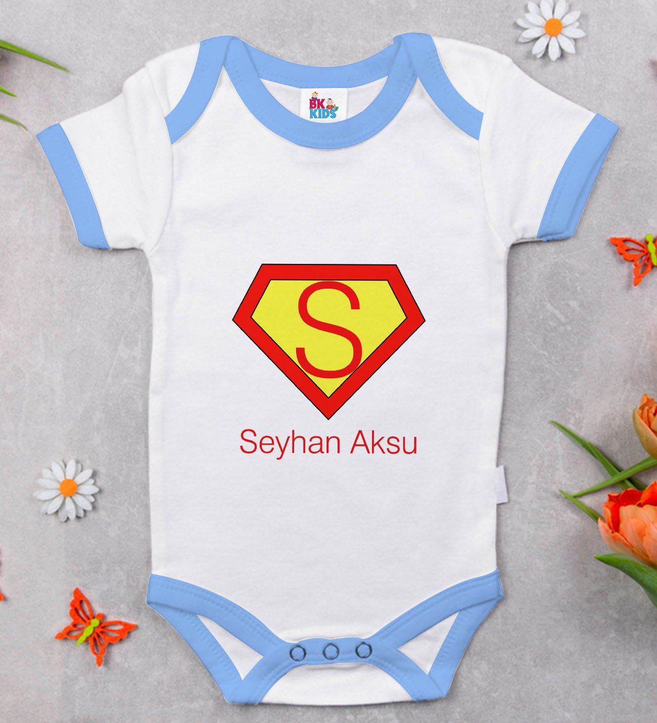 BK Kids Kişiye Özel Mavi Bebek Body Zıbın - Model 174