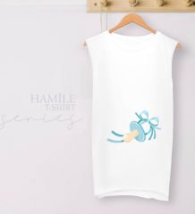 BK Gift Emzik Tasarımlı Beyaz Sıfır Kol Hamile Tişört-2, Hamile Giyim, Eşe Hediye