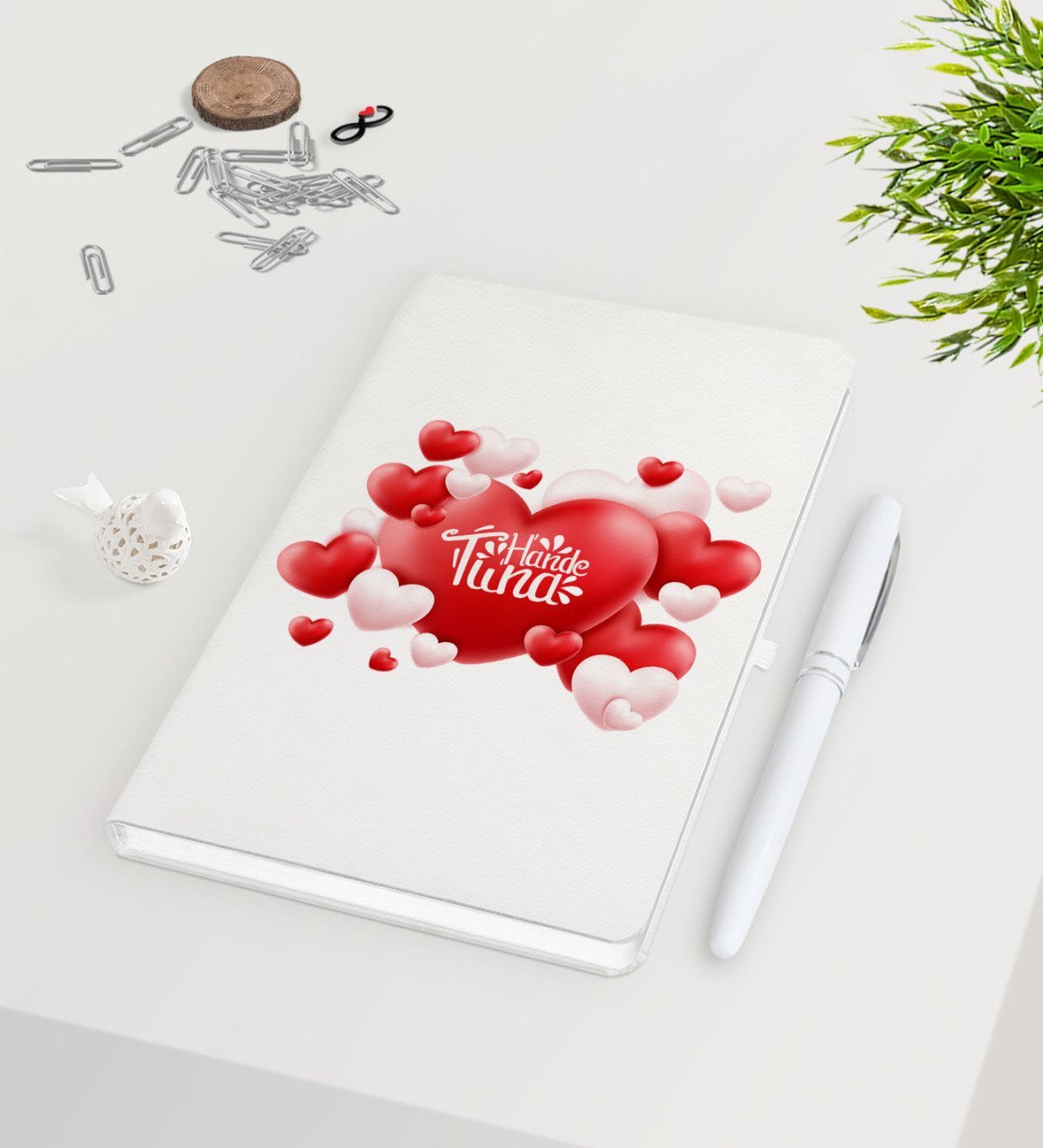 Kişiye Özel Sevgililer Günü Beyaz Defter Kalem Seti-136