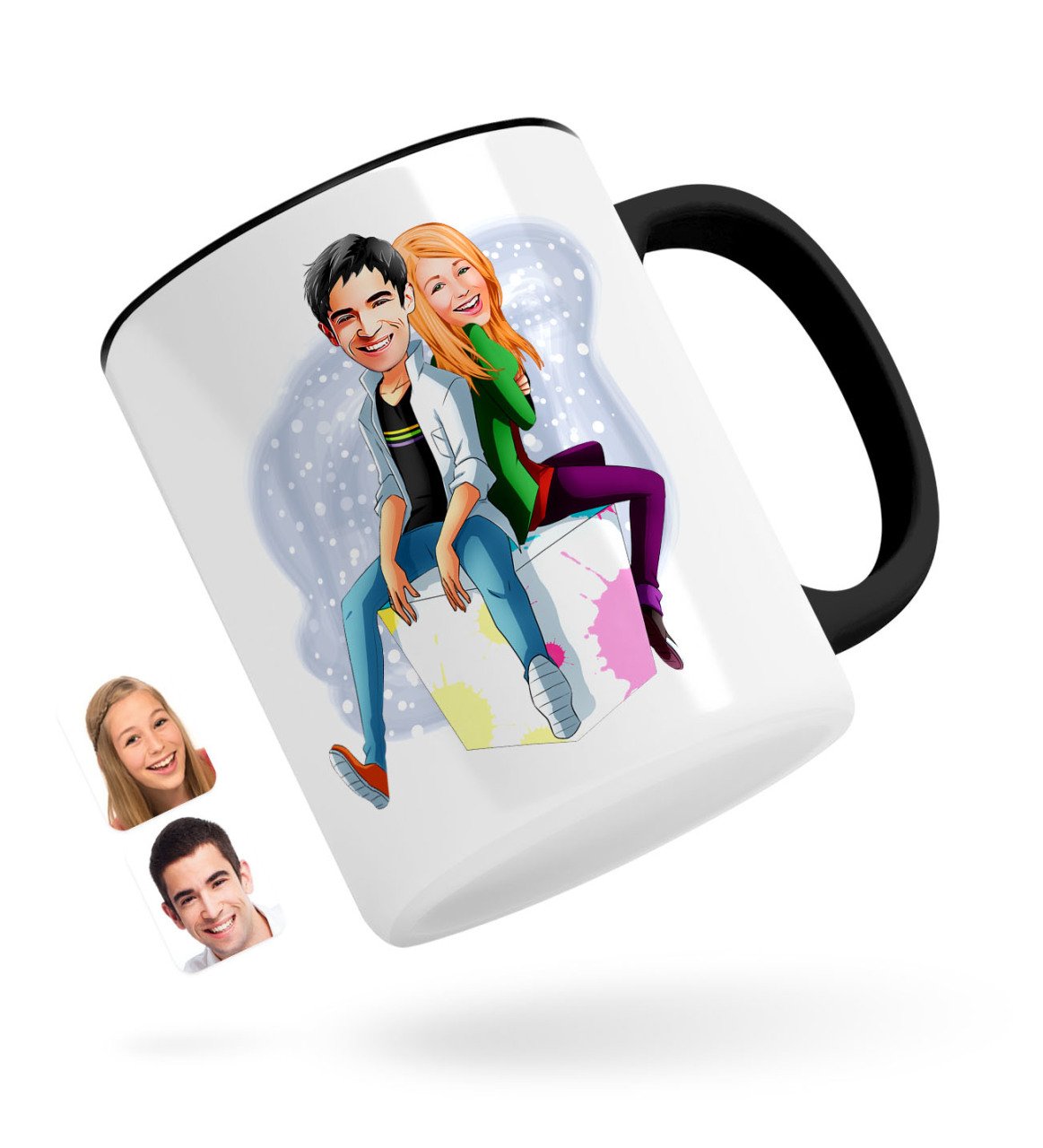 Kişiye Özel Sevgililer Karikatürlü Siyah Kupa Bardak-35