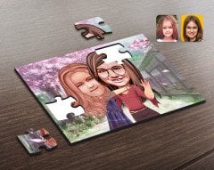 Kişiye Özel Kız Kardeşler Karikatürlü Ahşap Puzzle-6