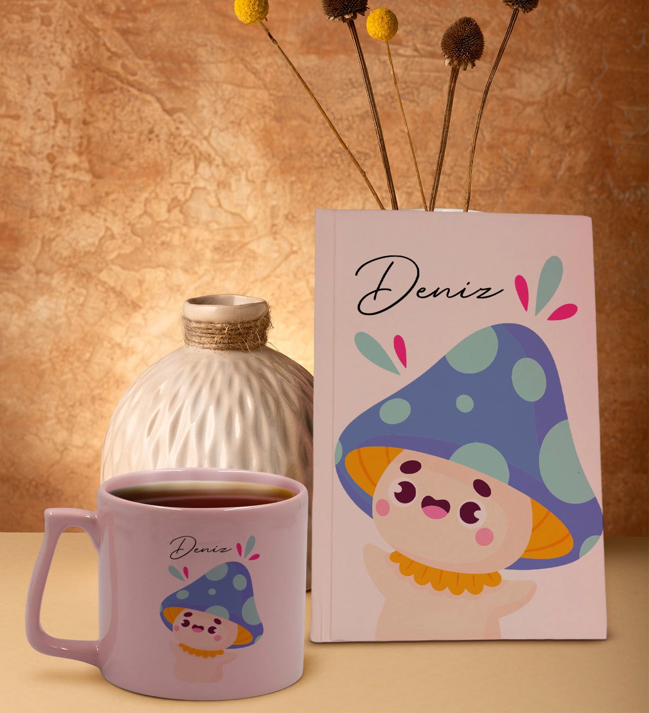 BK Gift Kişiye Özel İsimli Pembe Sert Kapaklı Defter ve Middle Kupa Seti, Arkadaşa Hediye, Yeni İş Hediyesi, Doğum Günü Hediyesi-18