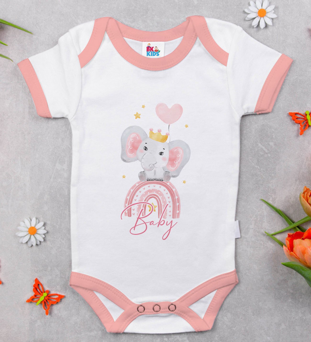BK Kids Baby Tasarımlı Pembe Bebek Body Zıbın-1