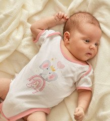 BK Kids Baby Tasarımlı Pembe Bebek Body Zıbın-1