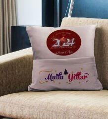 BK Gift Kişiye Özel Yılbaşı Tasarımlı Organizer Kumanda ve Atıştırmalık Cepli Pembe Kırlent Yastık, Yılbaşı Hediyesi- 1, Yeni Yıl Hediyeleri