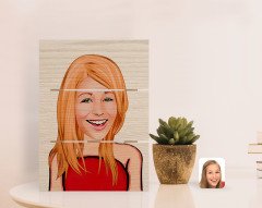 Kişiye Özel Kadın Karikatürlü Otantik Masaüstü Ahşap Palet Çerçeve-33
