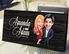 BK Gift Kişiye Özel Sevgililer Karikatürlü Antik Siyah (Ebony) Ahşap Tabela-94, Dekoratif Tabela, Rustik Ev Dekorasyonu, Duvar Dekoru