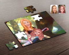 Kişiye Özel Kız Kardeşler Karikatürlü Ahşap Puzzle-7